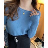 ブルー | デザインクルーネック無地トップス | Ulysses