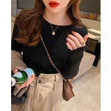 ブラック | デザインクルーネック無地トップス | Ulysses