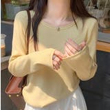 イエロー | クルーネック無地長袖ニットトップス | Ulysses