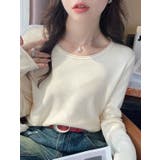 オフホワイト | クルーネック無地長袖ニットトップス | Ulysses