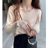 ベージュ | クルーネック無地長袖ニットトップス | Ulysses