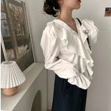 Vネックフリルカラーフレア袖ボタン付き無地トップス | Ulysses | 詳細画像1