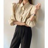 ベージュ | 襟付きシングルブレストパフスリーブ無地シャツ | Ulysses