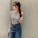 ブラック | ボートネックオフショルボーダー配色トップス | Ulysses