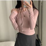 ピンク | ボートネックオフショルリボン無地トップス | Ulysses