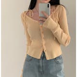 イエロー | クルーネックリボンタイシングルブレスト無地ニットトップス | Ulysses