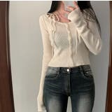 クルーネックリボンタイシングルブレスト無地ニットトップス | Ulysses | 詳細画像7 