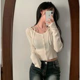 オフホワイト | クルーネックリボンタイシングルブレスト無地ニットトップス | Ulysses