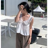 ホワイト | Vネックリボン袖なし無地トップス | Ulysses