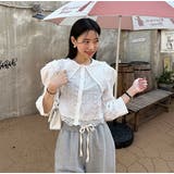 ホワイト | 襟付きレースシングルブレスト無地トップス | Ulysses