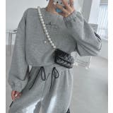 グレー | 大人カジュアルクルーネックプリントトレーナーひもがあるパンツ2点セットアップ | Ulysses