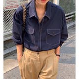 ネイビー | Vネック襟付きポケット付きシングルブレスト無地シャツ | Ulysses