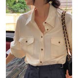 ベージュ | Vネック襟付きポケット付きシングルブレスト無地シャツ | Ulysses