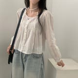 ホワイト | クルーネックリボンシングルブレスト無地トップス | Ulysses