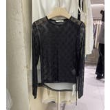 ブラック | クルーネックリボンタイプリント無地チュールトップス | Ulysses