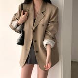 モカ | 襟付きシングルブレストボタン付き無地スーツジャケット | Ulysses