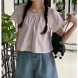 ピンク | クルーネック半袖シングルブレストストライプトップス | Ulysses