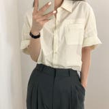 オフホワイト | 襟付き半袖シングルブレストドロップドショルダースリーブ無地シャツ | Ulysses