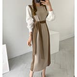 クルーネック長袖リボン付き配色ワンピース | Ulysses | 詳細画像5 