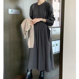 チャコールグレー | オーバーサイズクルーネックポケット付きシングルブレスト無地ワンピース | Ulysses