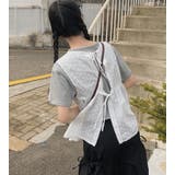 クルーネックリボンタイレース無地トップス | Ulysses | 詳細画像4 