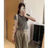 Vネックボタン付き半袖ボーダーショートTEE | Ulysses | 詳細画像2