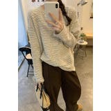 クルーネックドロップドショルダースリーブボーダートップス | Ulysses | 詳細画像1