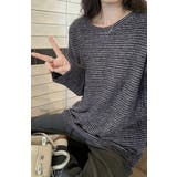 ダークグレー | クルーネックドロップドショルダースリーブボーダートップス | Ulysses