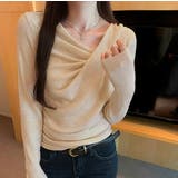 ベージュ | デザインイレギュラー長袖無地トップス | Ulysses