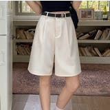 ホワイト | ハイウエストベルト付き無地ショートパンツ | Ulysses