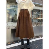 ダークブラウン | ハイウエストベルト付きコーデュロイ無地スカート | Ulysses