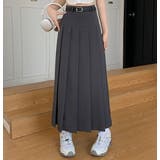 グレー | ハイウエストベルト付き無地スカート | Ulysses