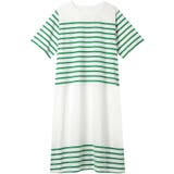 【綿100％】60ハイゲージ天竺パネルボーダー半袖ワンピース LP7500 | une nana cool | 詳細画像1 