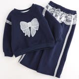 ネイビー | 【2点セット】ショルダーレースフリルリボントレーナー＋フリルレースデザインボトム… | URBAN CHERRY