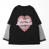 ブラック | ハートレコードプリントチュールドッキングTシャツ | URBAN CHERRY