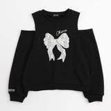 ブラック | 【CHIPIE/シピ】レースリボン刺繍カットショルダートレーナー | URBAN CHERRY