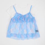 ブルー | 【2点セット】フレンチスリーブトップス＋チェックシアーフリルキャミ | URBAN CHERRY