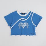 ブルー | 【綿100％/吸水速乾】ハートエンジェルラメプリントカットクロップドTシャツ | URBAN CHERRY