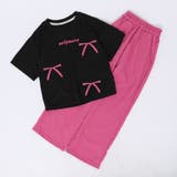 ブラック | 【2点セット】リボンプリントオーバーサイズTシャツ＋カラーストレートパンツ | URBAN CHERRY