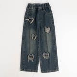 ブルー | ハートダメージデザインストレートデニムパンツ | URBAN CHERRY