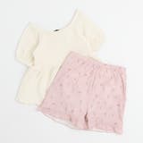 アイボリー | シャーリングパフスリーブトップス+フラワーフリルパンツ水着 | URBAN CHERRY