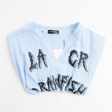 ブルー | フロントギャザーロゴプリントトップス | URBAN CHERRY