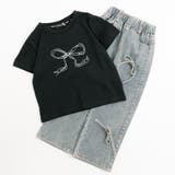 ブラック | 【2点セット】リボンプリントTシャツ＋デニムリボンストレートパンツ | URBAN CHERRY