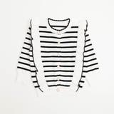 ホワイト | ショルダーフリルボーダーニットカーディガン | URBAN CHERRY