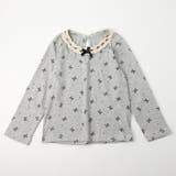 グレー | フリルネックリボンプリントトップス | URBAN CHERRY