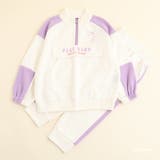 パープル | ディズニー ロゴプリントオーバーサイズハーフジップスウェット+サイドラインパンツ | URBAN CHERRY