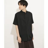 BLACK | バンドカラーシャツ(5分袖) | SENSE OF PLACE