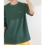 GREEN | ボーダーダンボールポンチTシャツ(5分袖) | SENSE OF PLACE