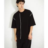 BLK×WHT | 『ユニセックス』ブランケットステッチルーズTシャツ(5分袖) | SENSE OF PLACE