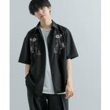 BLACK | ボタニカルシシュウシャツ(5分袖) | SENSE OF PLACE